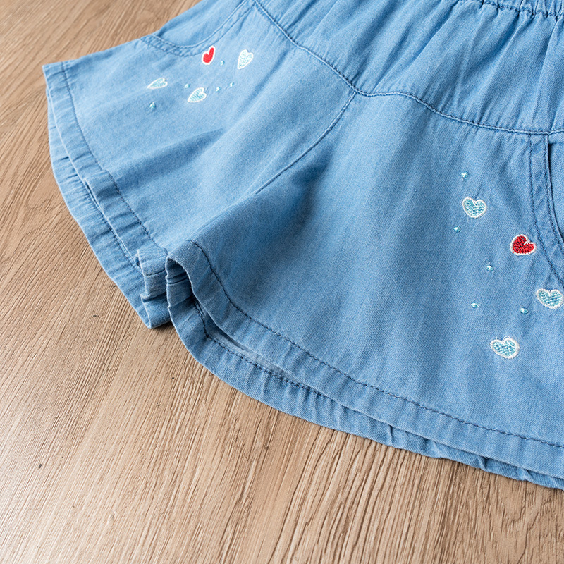 Quần short jean thêu hoa 2-10T