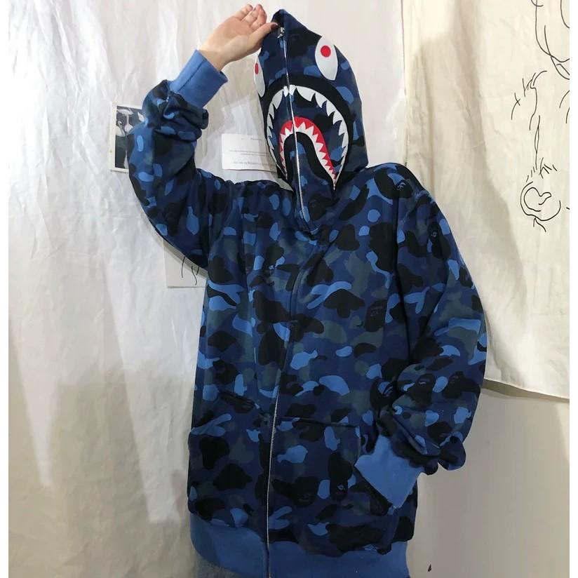 (ảnh thật, có sẵn) áo khoác nỉ hoodie unisex bape cá mập