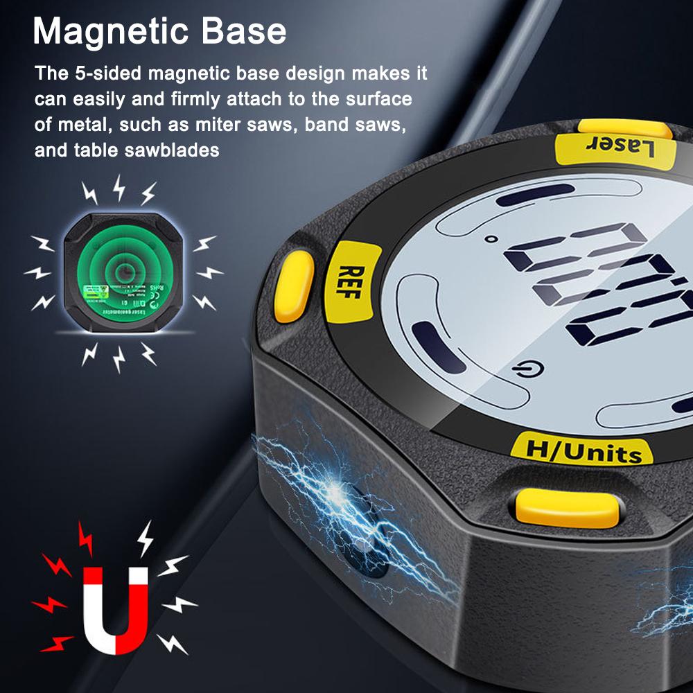 5-Sided Strong Magnetic Inclinator Digital Level and Angle Finder Versatile 4 * 90° Inclinometer LCD Display Dipmeter Gauge 4 Unit Switchable with Two Laser Lines