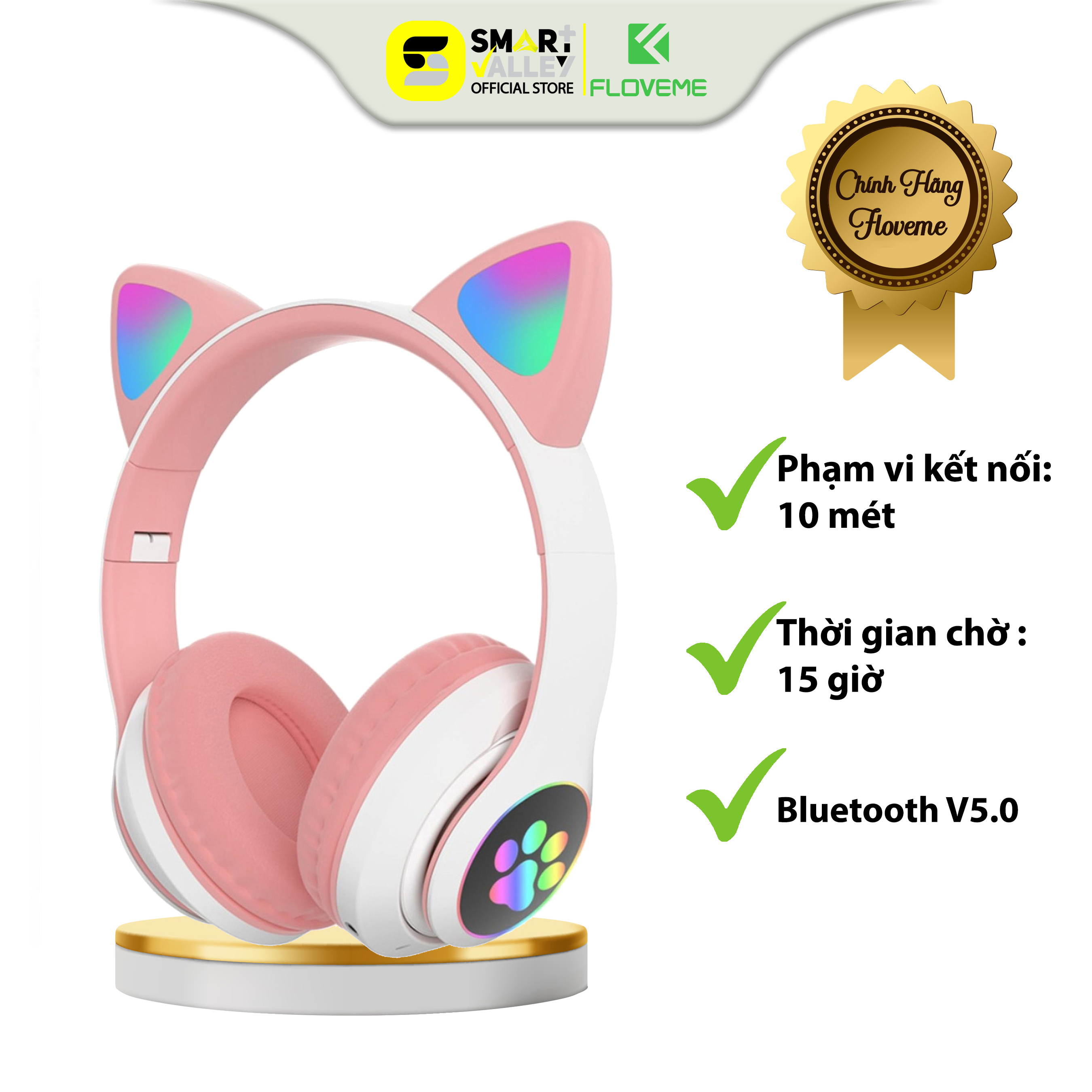 Tai nghe mèo FLOVEME VZV 23M – Thiết kế  dễ thương &amp; Đèn LED nhấp nháy  – Công nghệ âm thanh HIFI - headphone có micro – hỗ trợ điều chỉnh âm lượng  - Hàng chính hãng