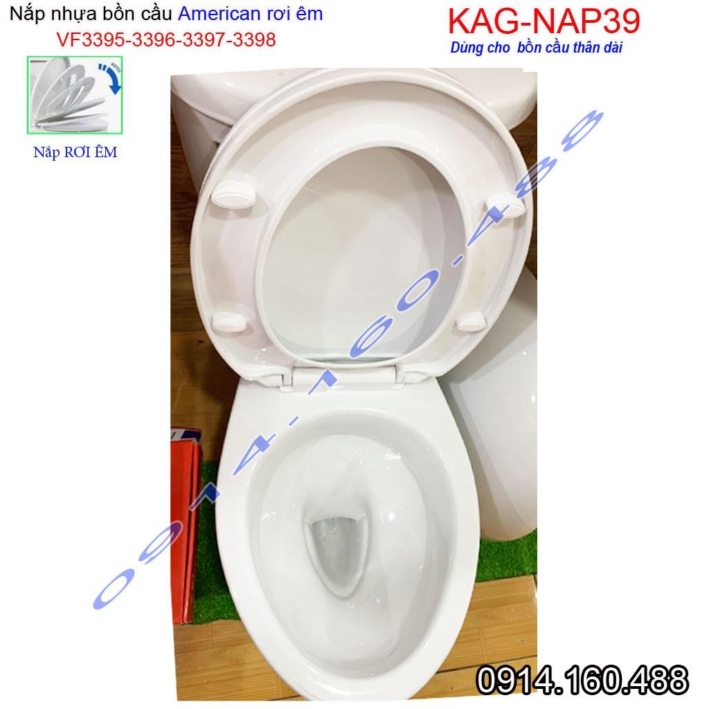 Nắp đậy bồn cầu rơi êm KAG-NAP39, nắp nhựa trắng bóng dày cho bàn cầu American VF3395-VF3396-VF3397-VF3398