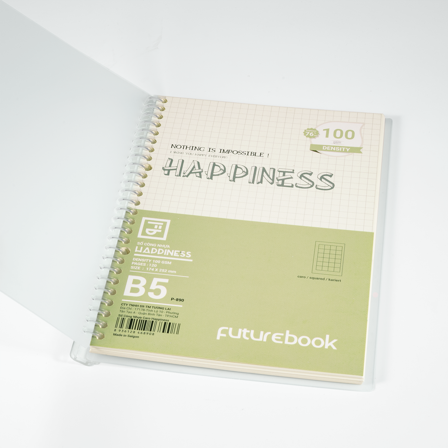 Sổ còng nhựa Happiness B5 20 chấu kèm ruột giấy refill  làm sổ tay planner phong cách hàn quốc FUTUREBOOK 890/892