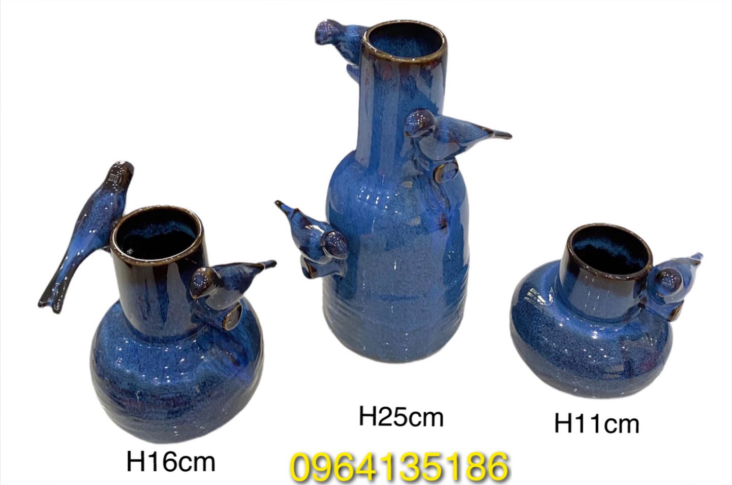 Sét 3 lọ hoa tổ chim men hoả biến thiên thanh gốm sứ Bát Tràng
