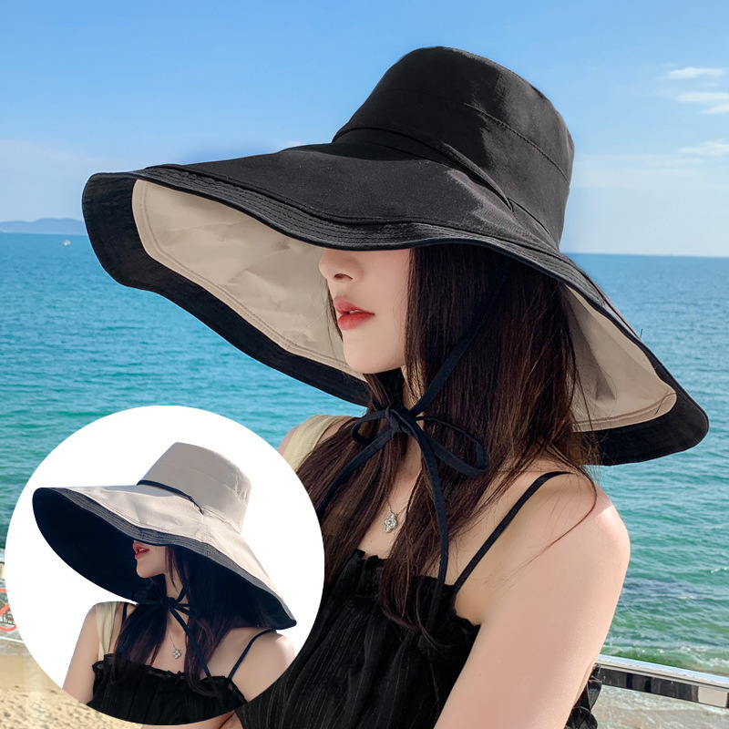 Mũ đẹp đi biển nón rộng vành chống nắng đội 2 mặt gấp gọn chống tia UV vành to thời trang Korea Chất liệu vải cotton 2 mặt thoáng mát dona23062001