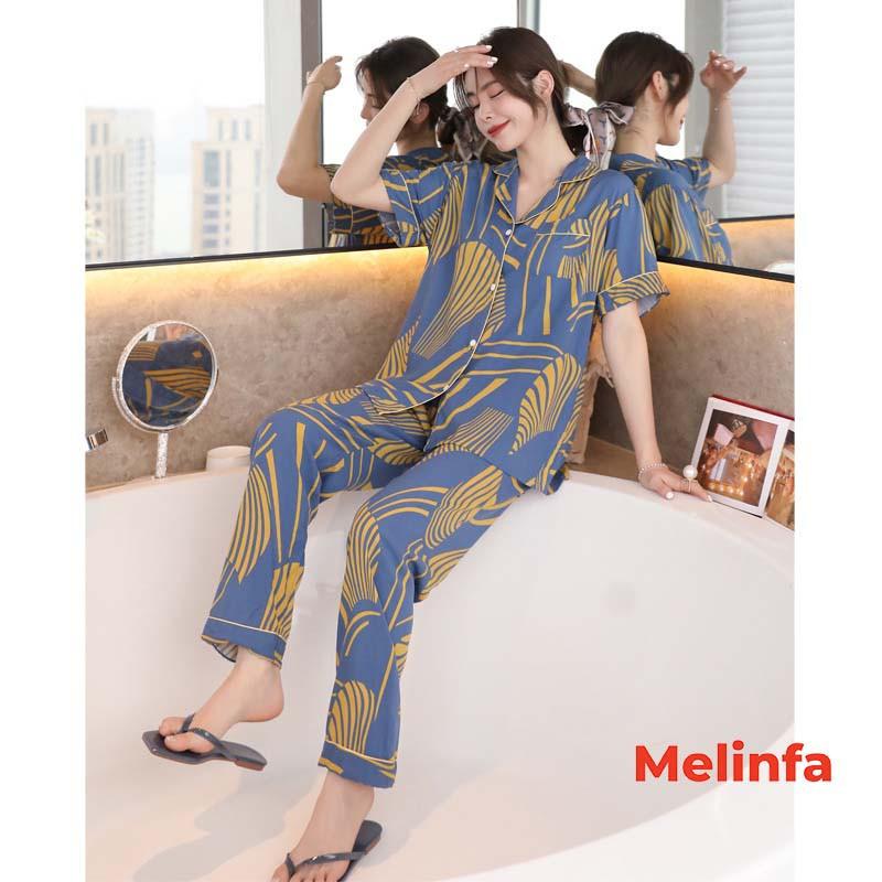 Bộ đồ ngủ Pijamas, bộ đồ mặc nhà nữ cộc tay, quần dài chất vải Cotton lụa tự nhiên thoáng mát nhiều màu mã VABD0174