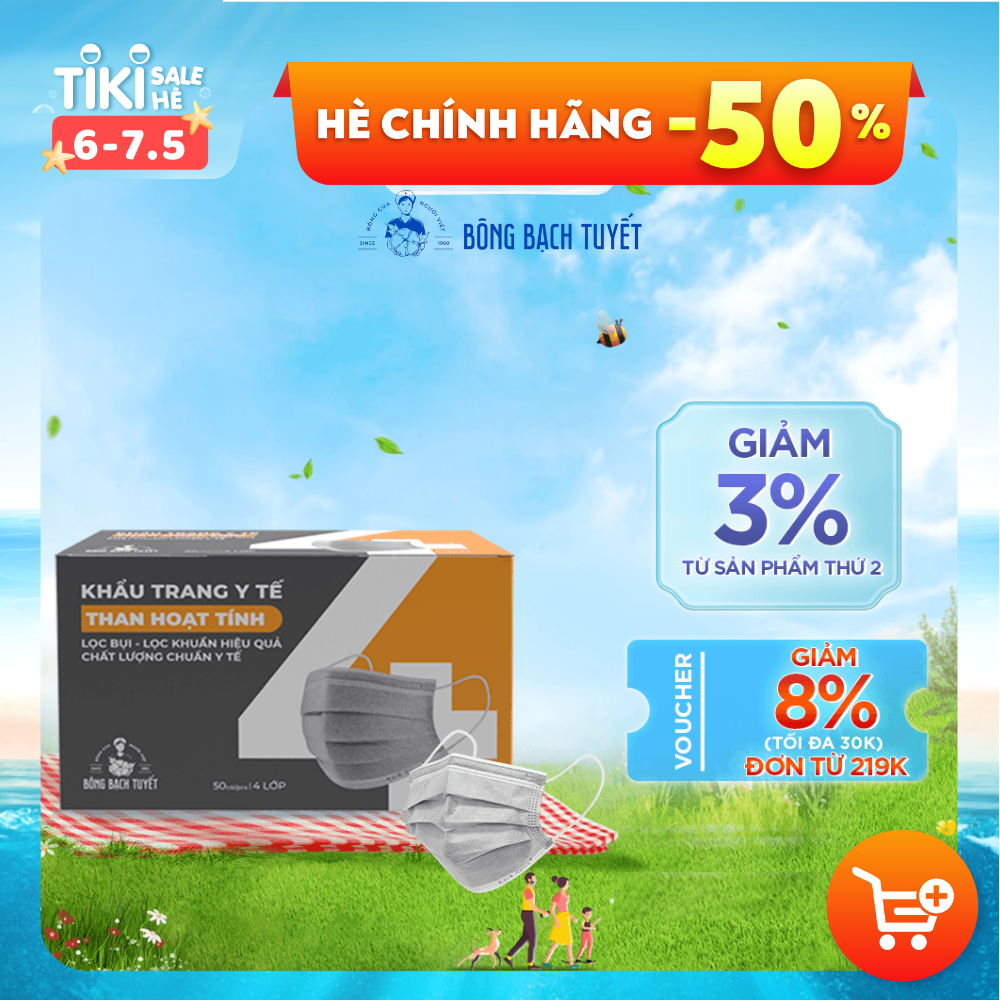 Khẩu trang Bông Bạch Tuyết than hoạt tính (50 cái/hộp)