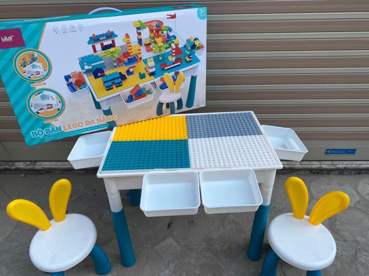 Bộ bàn ghế xếp hình SIZE ĐẠI cho bé kèm 610 chi tiết xếp hình