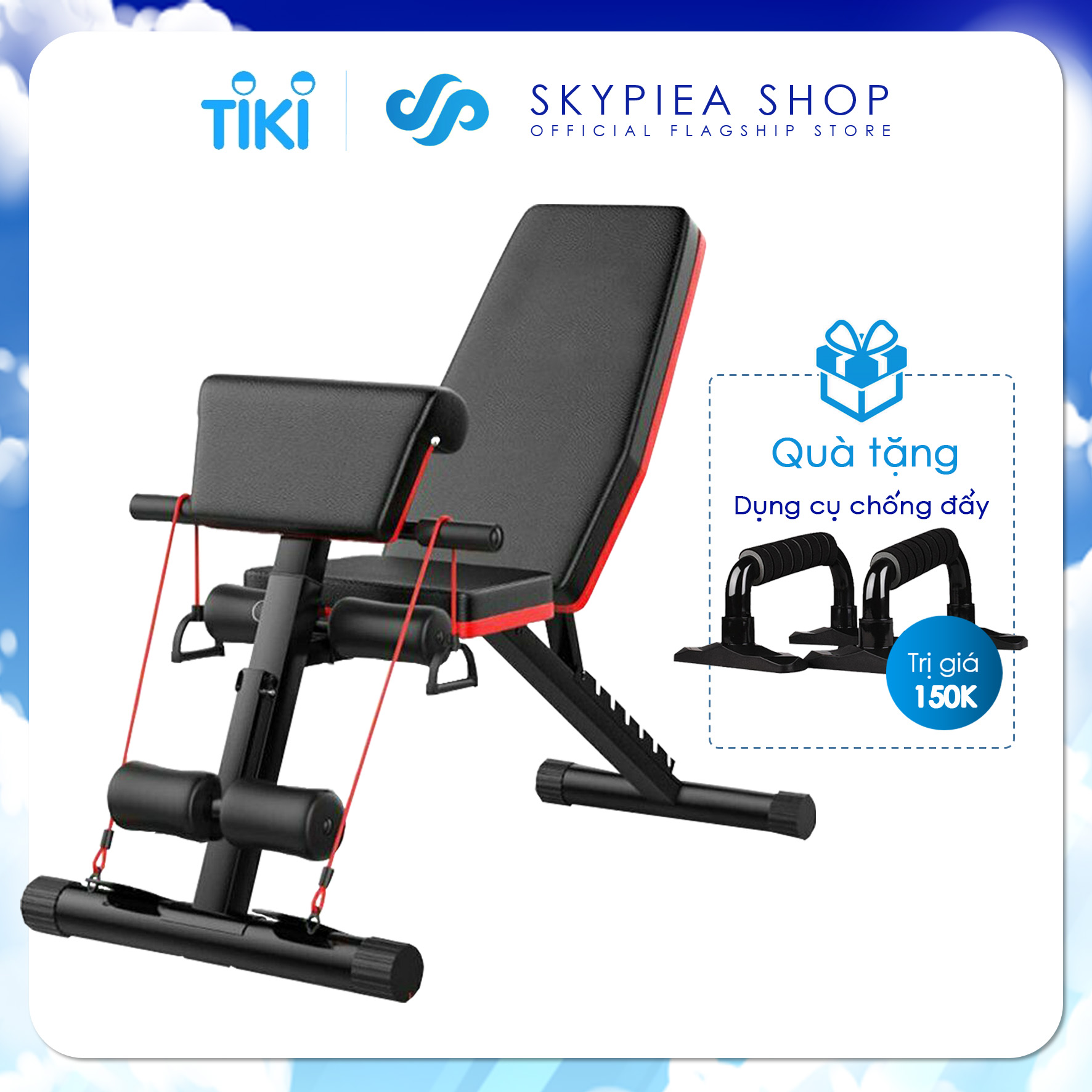 Ghế Tập Gym Đa Năng Tại Nhà - Phiên Bản 2021 - 4in1 - Ghế Tập Tạ Đa Năng - Tặng Dụng Cụ Chống Đẩy