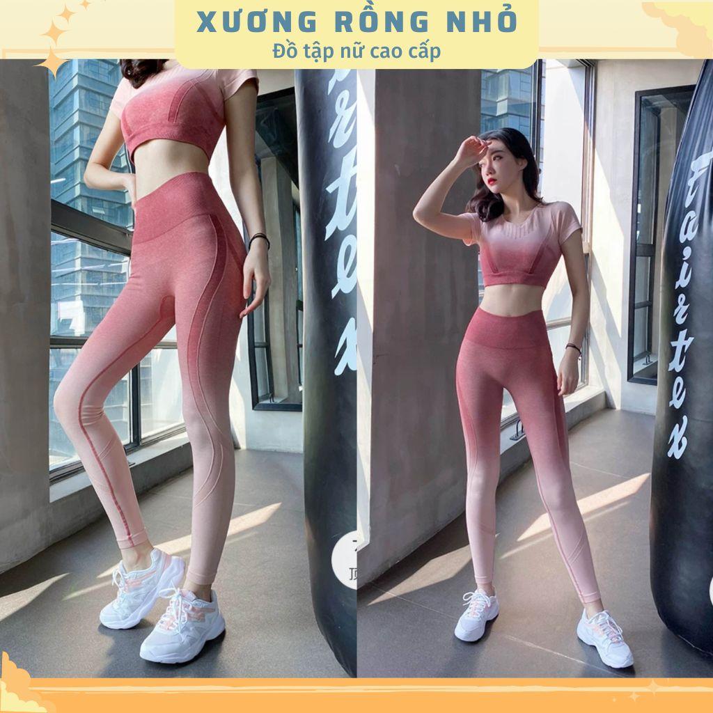 Bộ quần áo tập gym, yoga thể thao nữ có sẵn lót ngực, Đồ tập nữ ombre, quần tập cạp cao chất lệu thông thoáng, co giãn