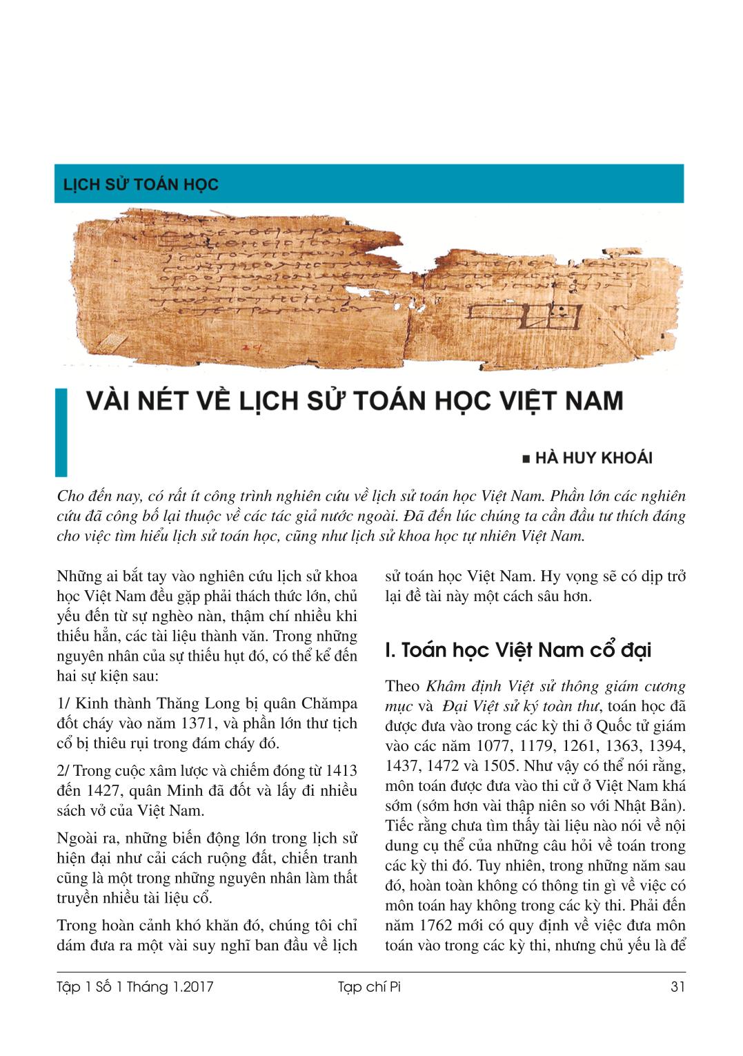 Tạp chí Pi- Hội Toán học Việt Nam số 1/tháng 1 năm 2017
