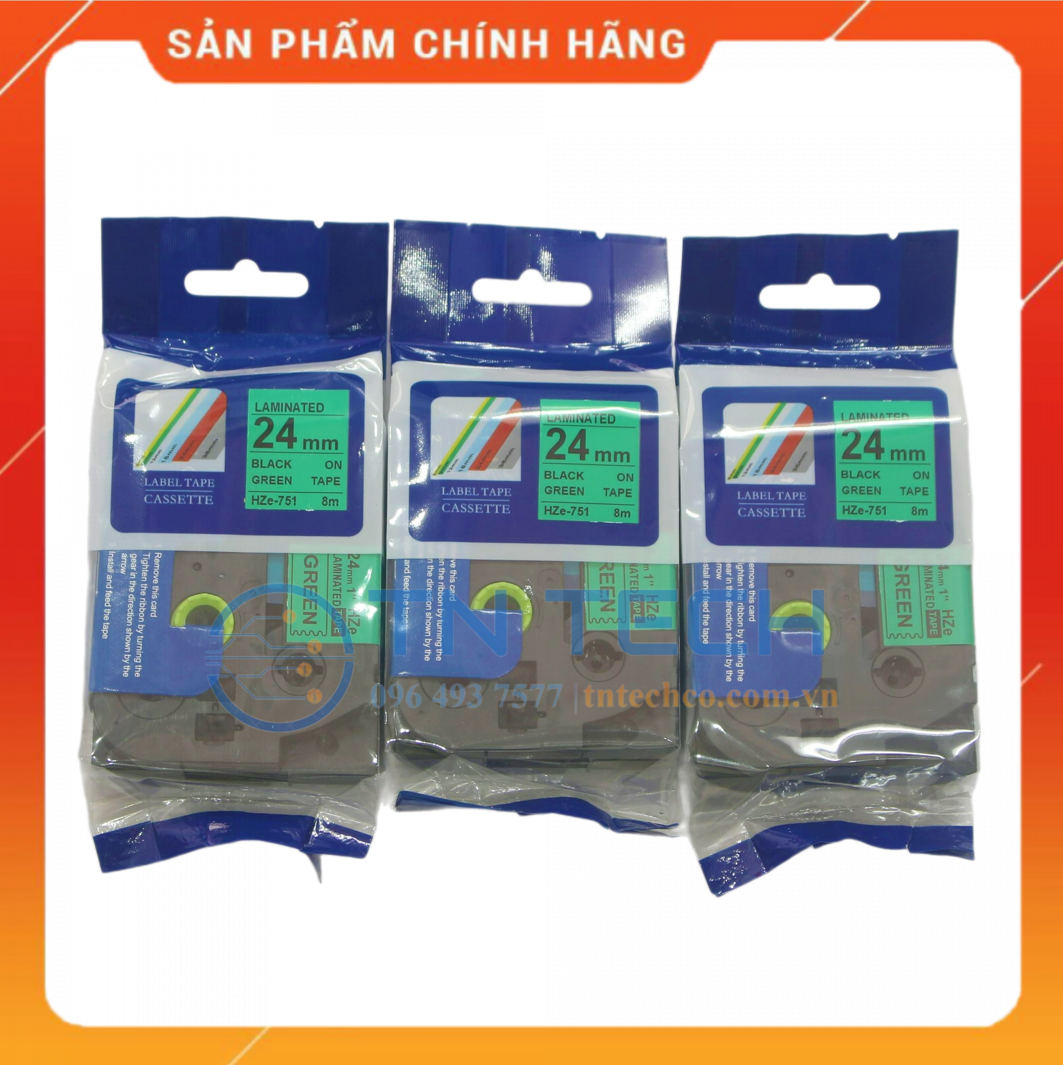 Nhãn In HZE-751 - Đen nền xanh lá 24mm x 8m - Dùng cho máy in BROTHER - AIMO - PUTY [Hàng nhập khẩu]