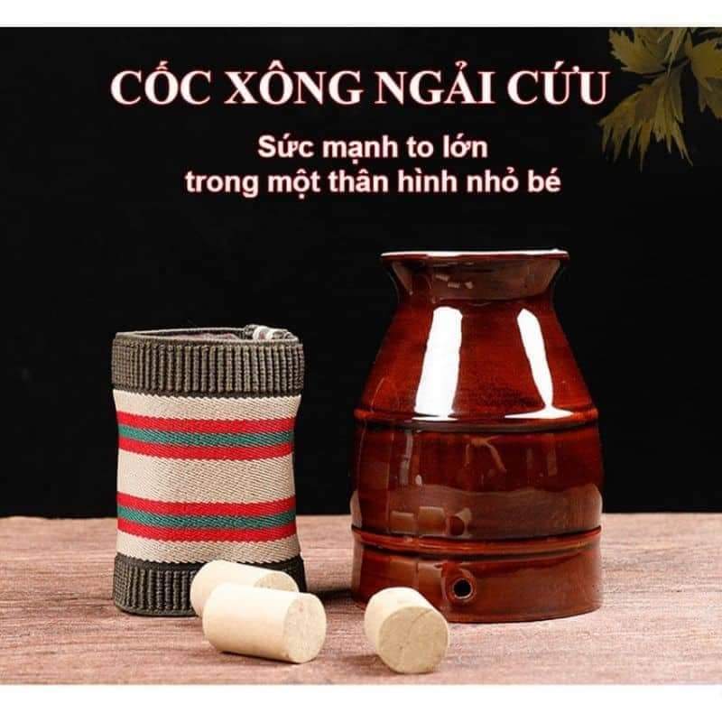 Cốc Xông Ngải Cứu Phù Dương Dụng Cụ Spa Làm Đẹp Sức Khỏe Mát Xa Body Hơ Điếu Ngải Cứu Bằng Gốm 2 Lớp