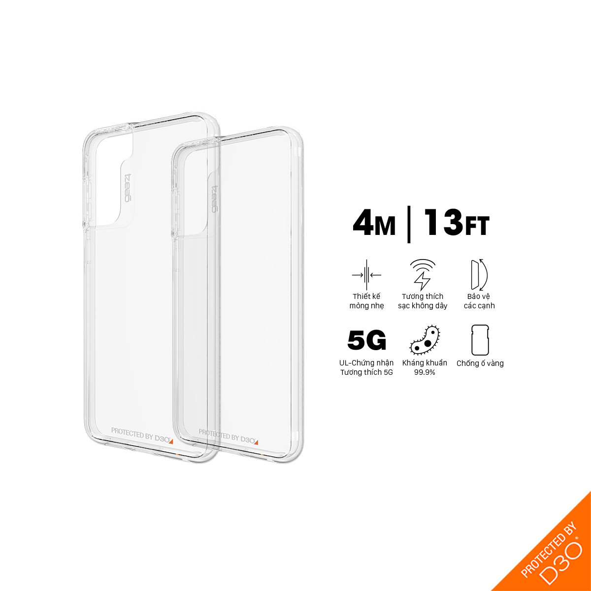 Ốp lưng chống sốc Gear4 D3O Crystal Palace 4m cho Samsung Galaxy S21 Plus/Ultra - Hàng chính hãng