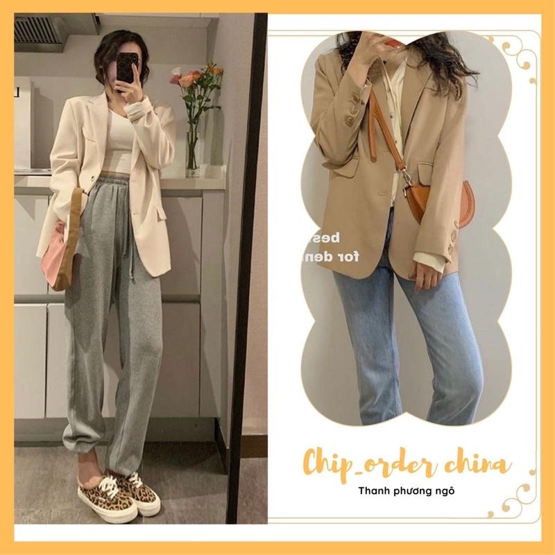 Áo blazer nữ nâu tây /be sữa quảng châu 2 lớp có đệm vai mẫu mới