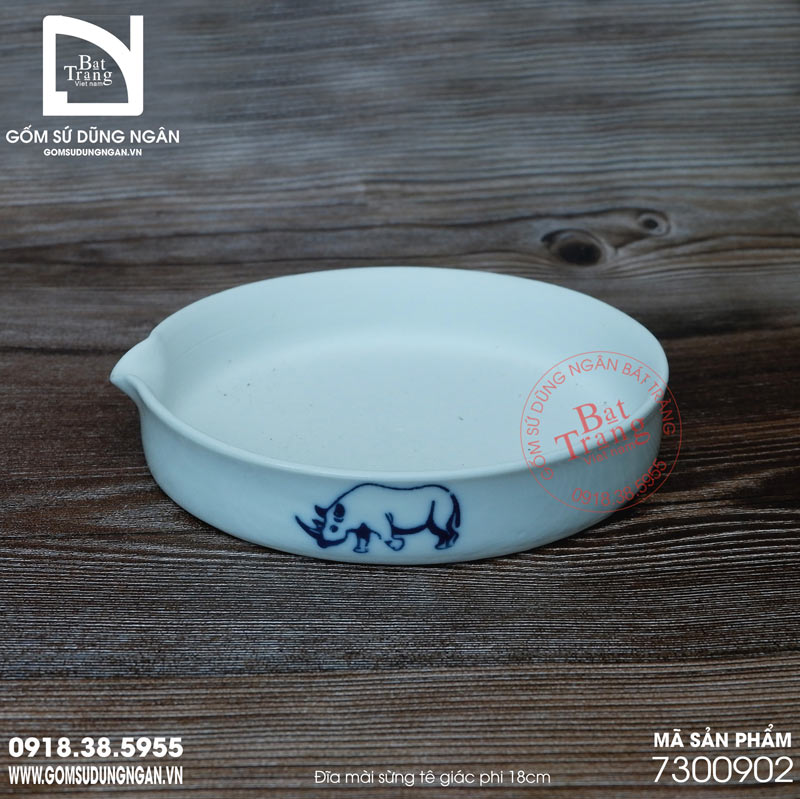 Đĩa Mài Sừng Tê Giác Gốm Sứ Bát Tràng - Đường Kính 18Cm