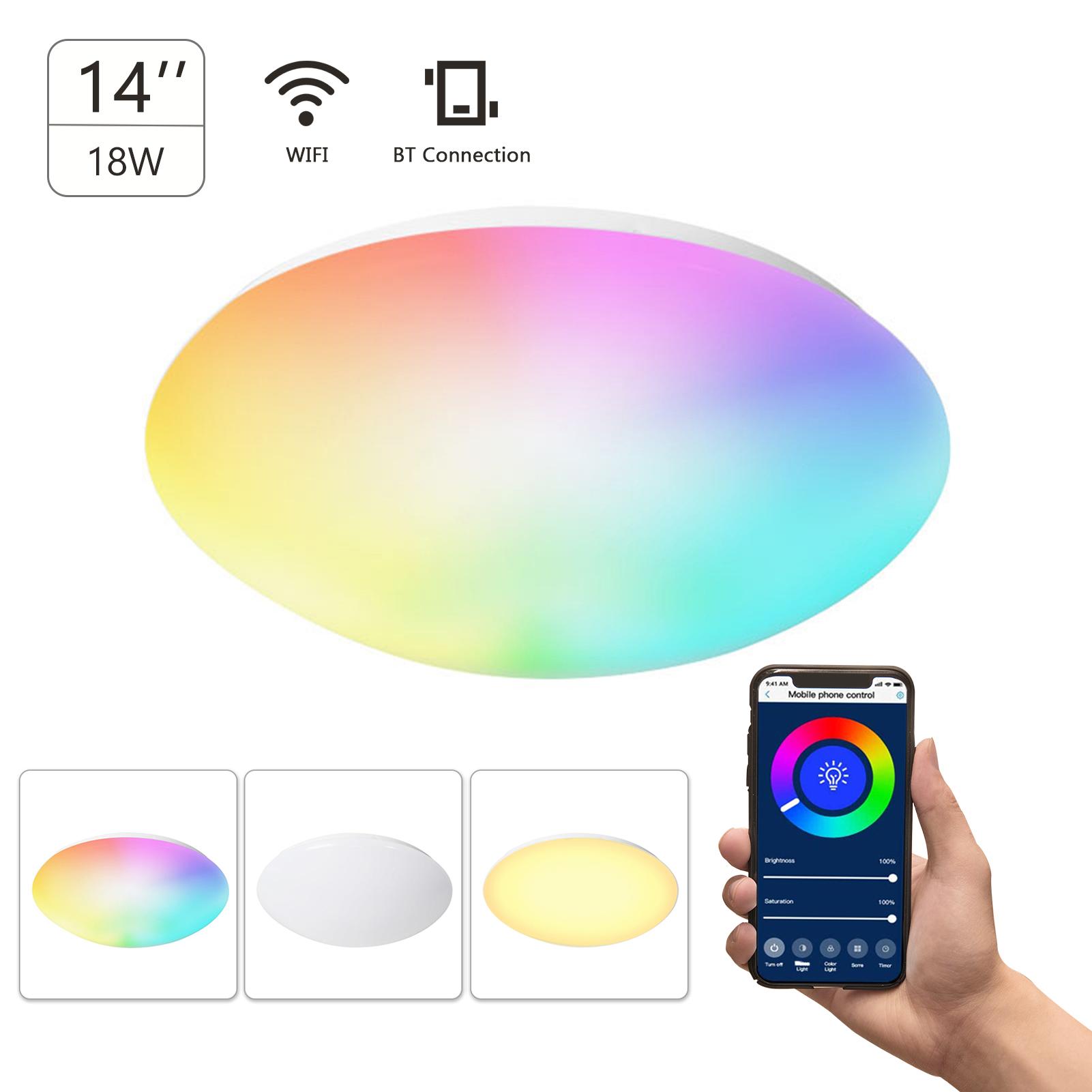 Đèn trần Wi-Fi thông minh treo tường 14 inch 18W 2700K-6500K có thể thay đổi màu nhiều màu