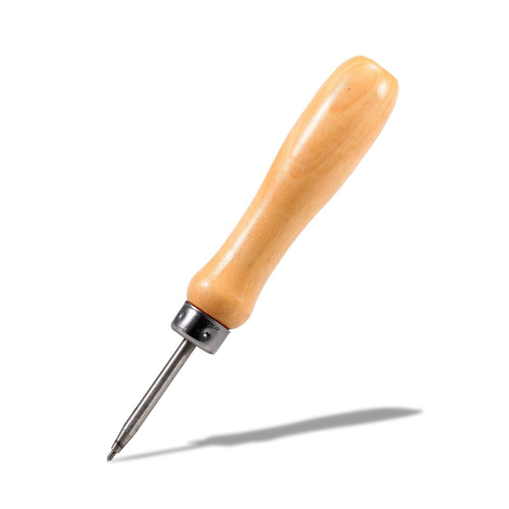 Dụng cụ loại bỏ các grommets bị hỏng khỏi vợt của bạn với tay cầm bằng gỗ tiện dụng và đầu thép có ren