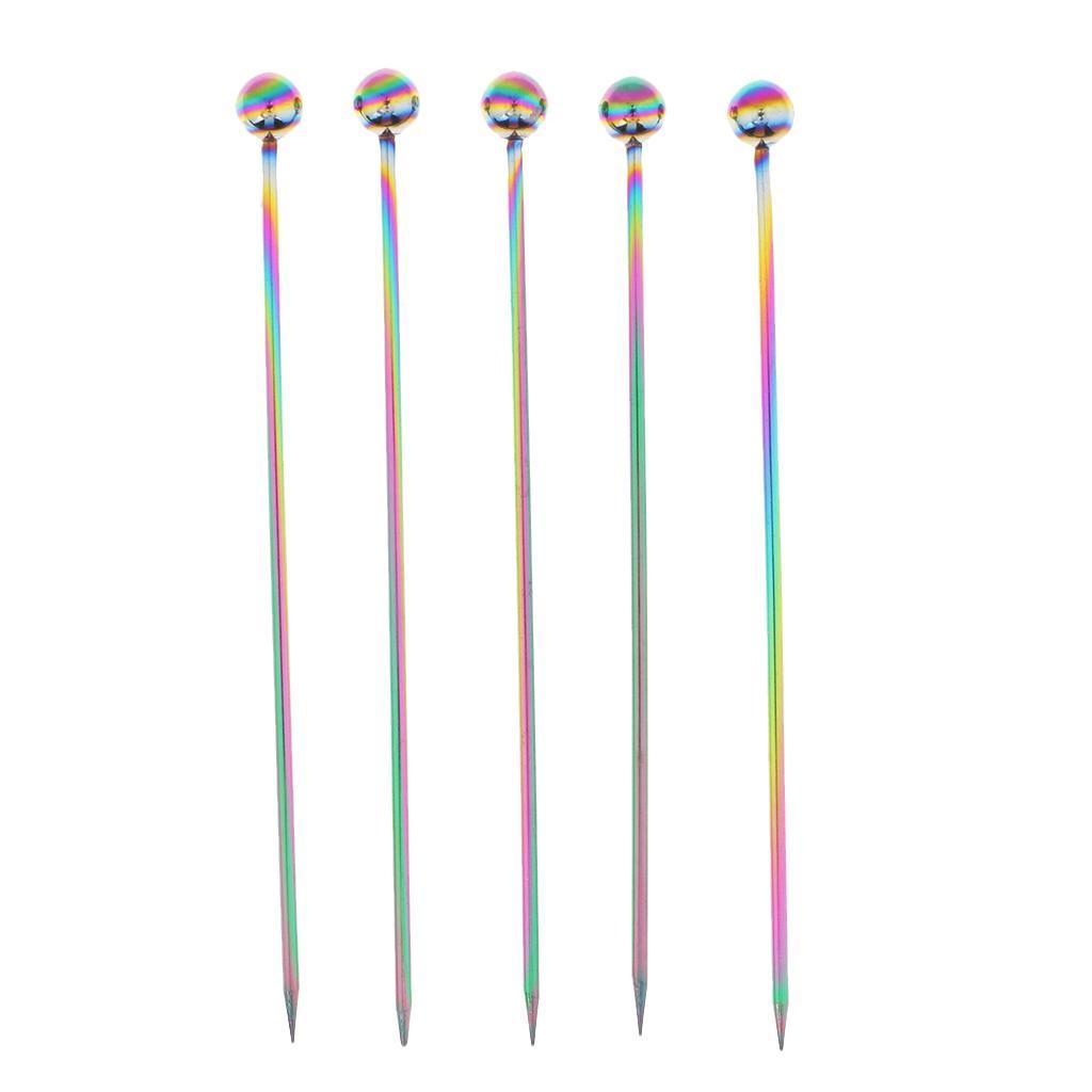 2-3pack 5Pcs/set Stainless steel Cocktail Picks Cocktail Fruit Sticks Bar Tools