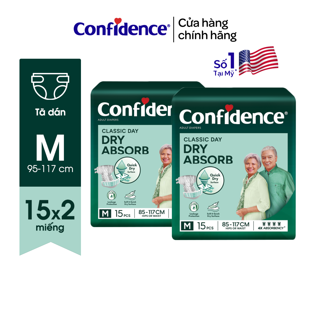 Combo 2 Tã dán người lớn CONFIDENCE CLASSIC DAY size M/L gói 15 miếng