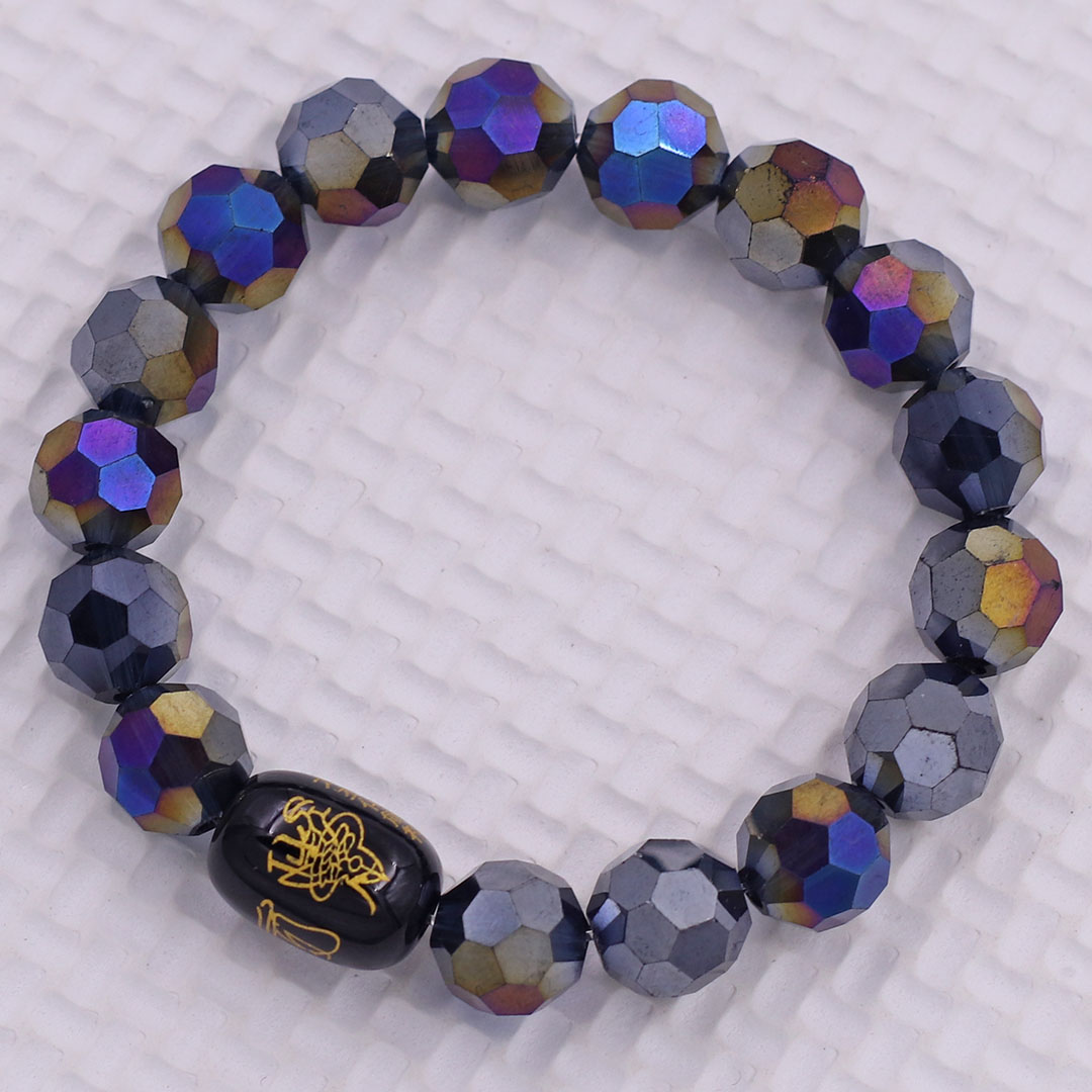 Vòng chuỗi đeo tay pha lê xám cắt giác 10 ly charm giải thái tuế phù, vòng chuỗi phong thủy, giải năm hạn thái tuế