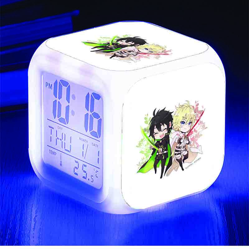 Đồng hồ báo thức để bàn in hình OWARI NO SERAPH Thiên Thần DIệt Thế chibi anime đèn LED đổi màu