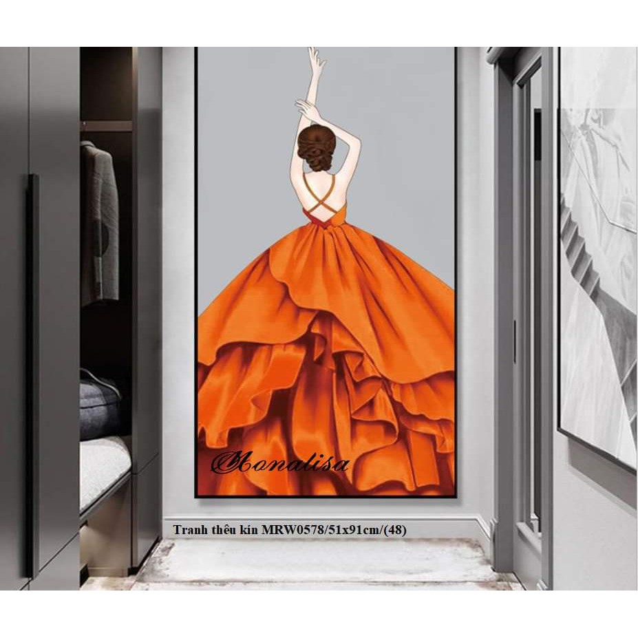 Tranh thêu chữ thập chỉ lụa Cô Gái 51x91cm