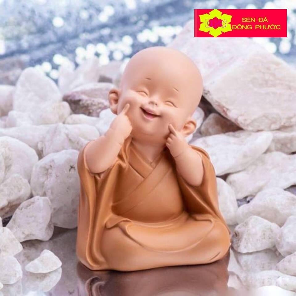 -Tượng chú tiểu áo lam không nghe chất liệu Composite 8 CM- Phụ kiện trang trí