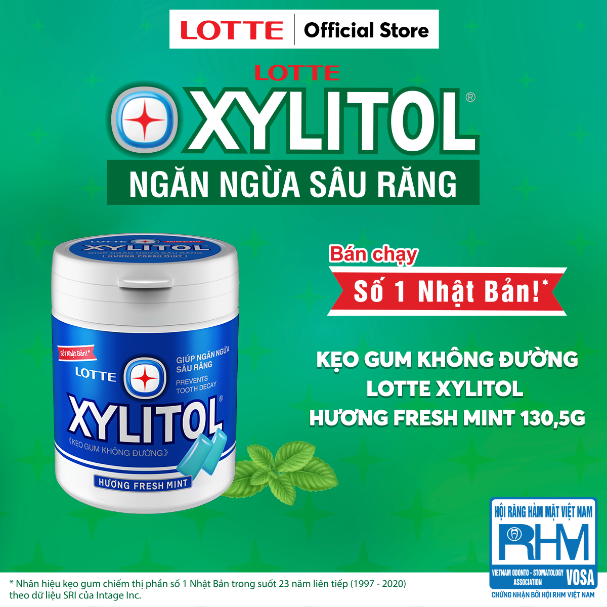 Combo 6 hũ Kẹo Gum không đường Lotte Xylitol - Hương Fresh Mint 137,8 g