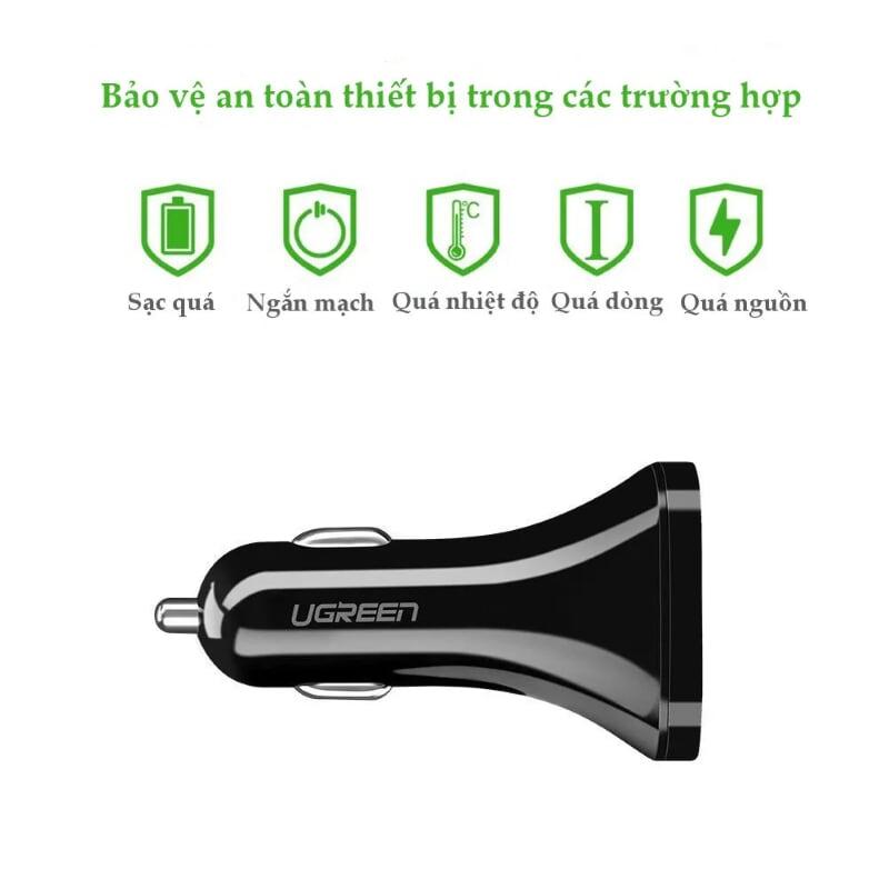 Ugreen UG40284CD124TK 29W màu Đen Bộ sạc ô tô 3 cổng USB - HÀNG CHÍNH HÃNG