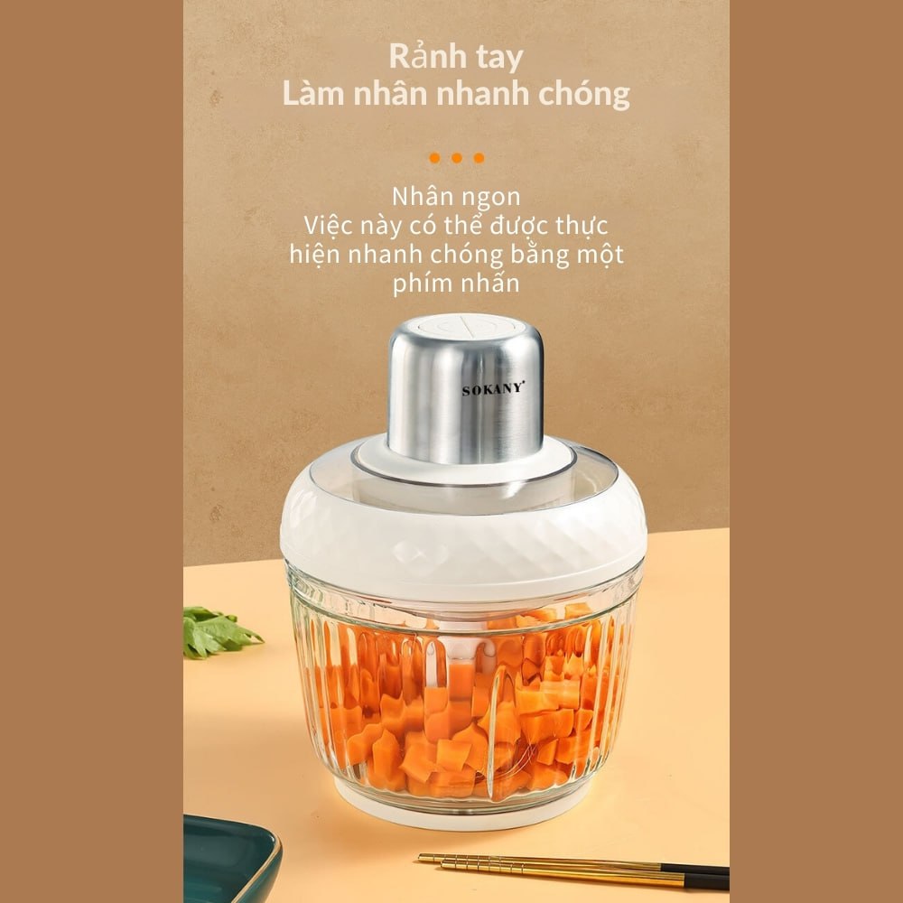 Máy xay thịt, máy xay tỏi ớt đa năng 2IN1 SOKANY SK-06008 công suất cao 800W xay nhuyễn thực phẩm, dung tích 3L - HÀNG CHÍNH HÃNG - DELIYA