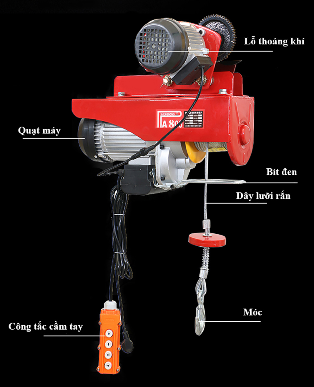 Bộ Tời Điện Kèm Rùa ABG PA800  12 Mét Giúp Máy Tời Treo Nâng Hạ Vật Nặng Dễ Dàng Trong Nhà Xưởng Công Nghiệp Và Đời Sống, Nâng Kéo Linh Hoạt, Hiệu Quả Cao – Hàng Chính Hãng
