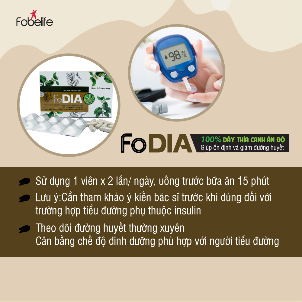 Viên Uống Dây Thìa Canh Hỗ Trợ Bệnh Tiểu Đường Ổn Định Đường Huyết FODIA - Hộp 30 viên