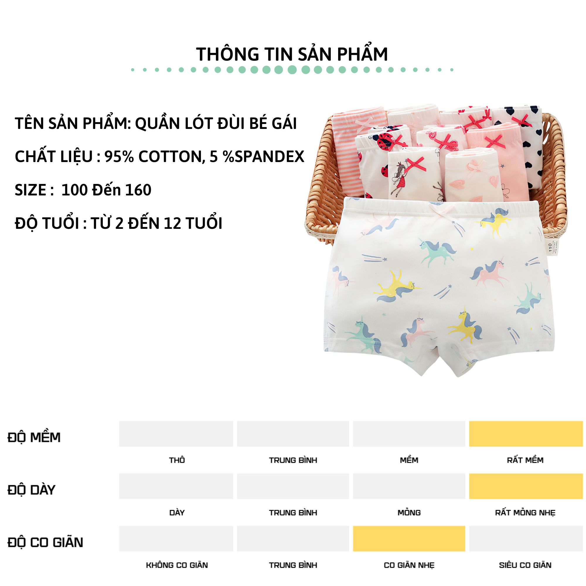 Set 3 quần lót bé gái 27kids Quần chip bé gái vải khử khuẩn công nghệ mới họa tiết dễ thương GSUW1