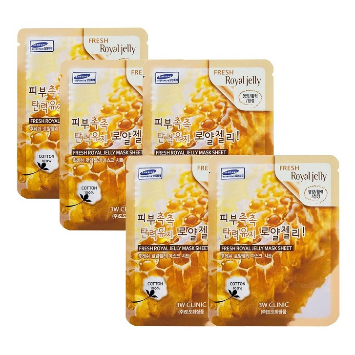 Combo 5 Mặt nạ chiết xuất sữa ong chúa 3W Clinic Fresh Royal Jelly Mask Sheet 23ml  x 5