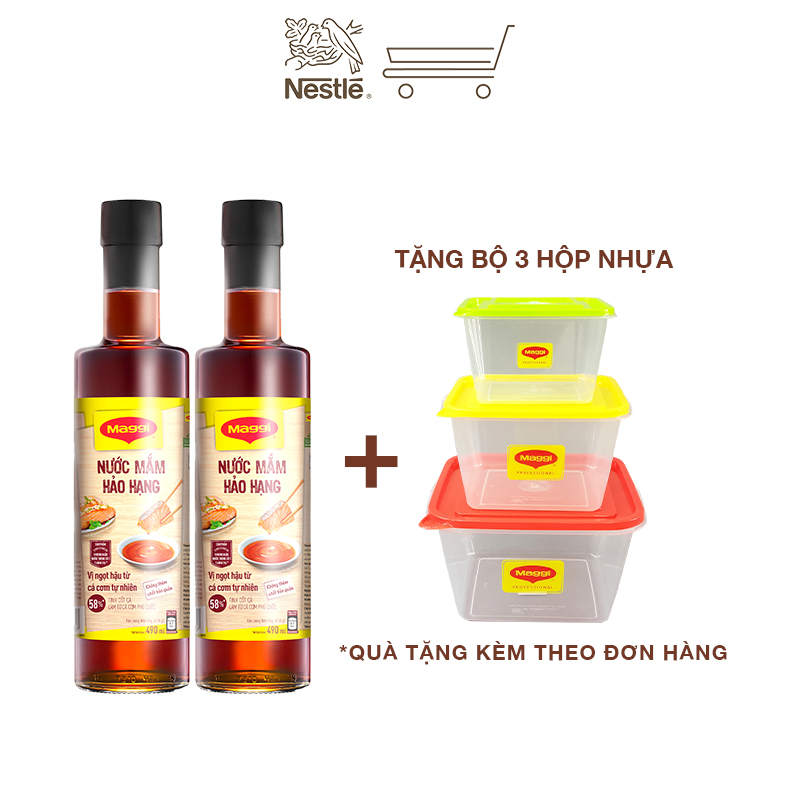 [Tặng bộ 3 hộp nhựa] Combo 2 chai nước mắm Maggi hảo hạng chai thủy tinh 490ml