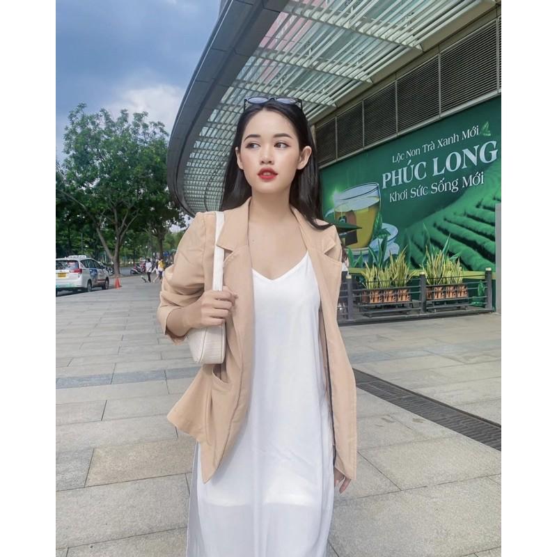 Đầm suông đan dây xẻ tà