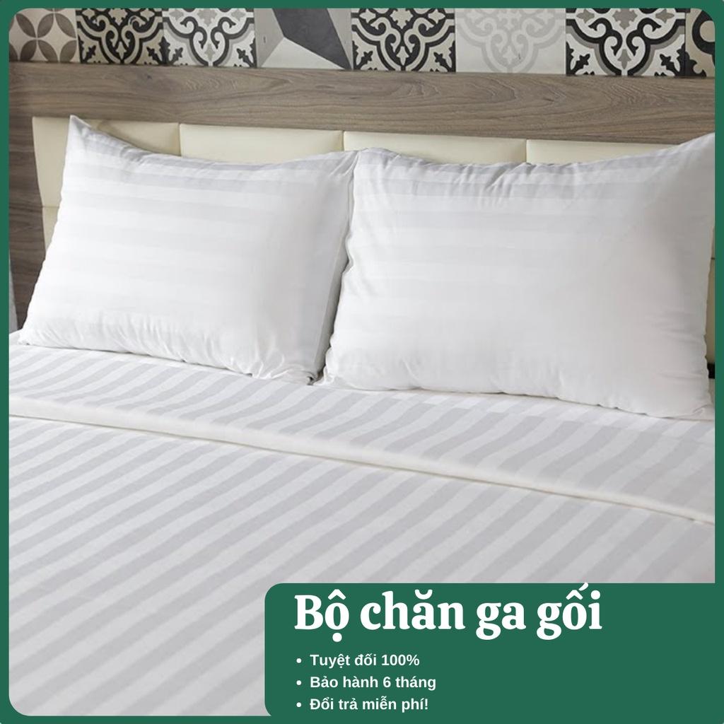 Bộ Chăn Ga Gối-bộ chăn ga gối sọc 3cm Cotton Khách Sạn Nhà Nghỉ Homestay Trắng Kẻ Sọc 3cm-LIMPARK