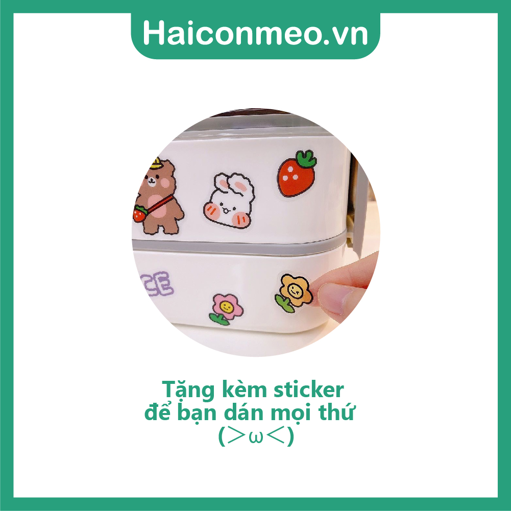 Tặng sticker Hộp Cơm LUNCH BOX Nhựa Dẻo PP Có 2 Ngăn Và Nắp Kèm Đũa Muỗng 1100ml