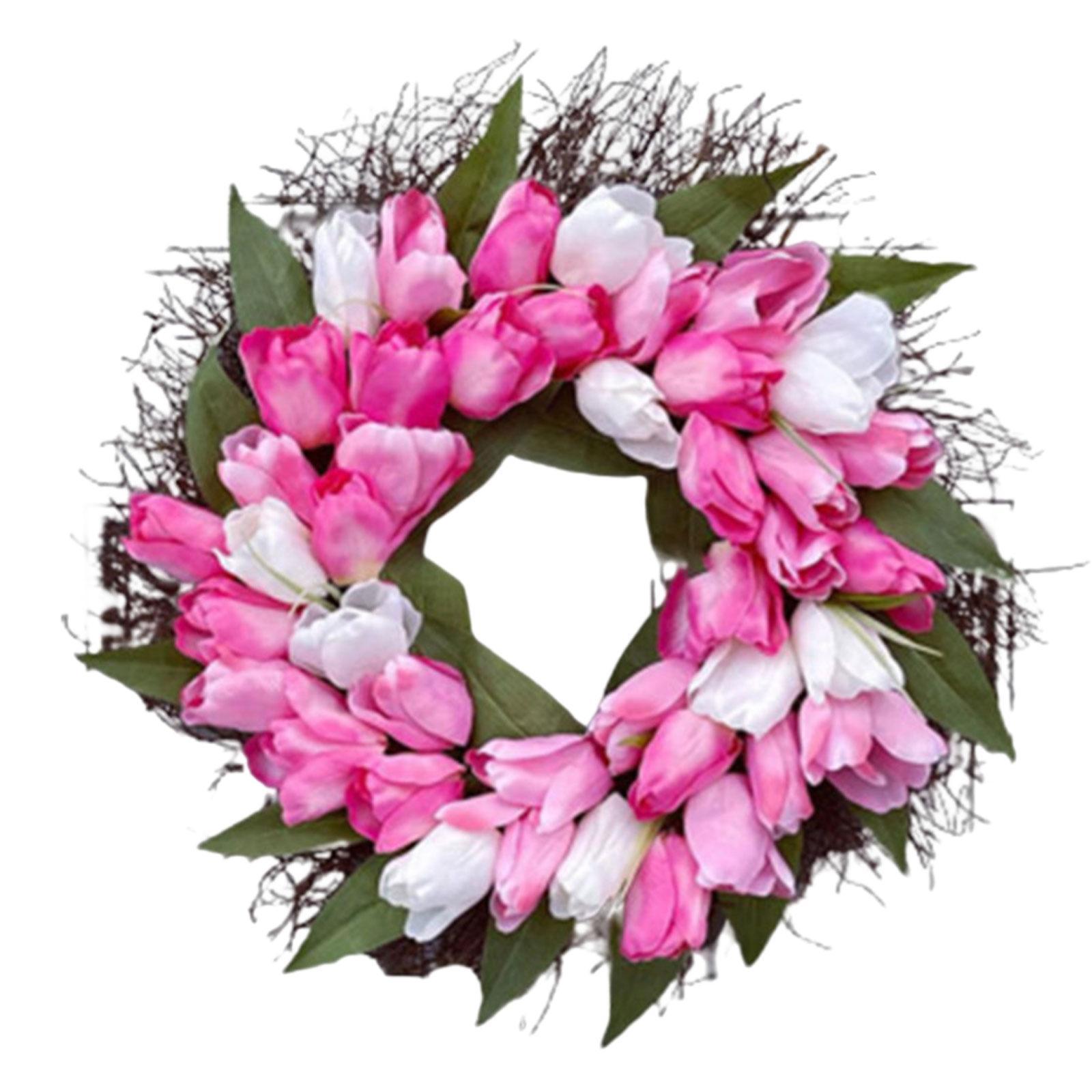Pink Artificial Flower Wreath Front Door