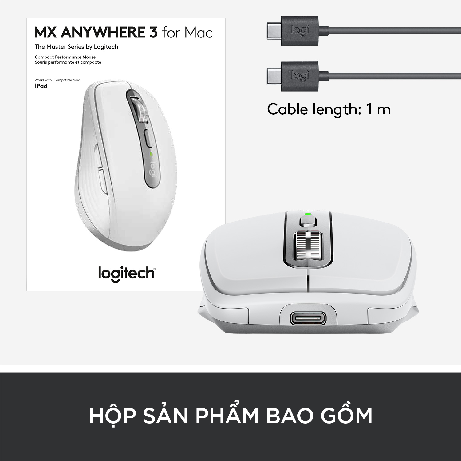 Chuột không dây Bluetooth Logitech MX Anywhere 3 for Mac - nhỏ gọn, kết nối 3 thiết bị, cuộn siêu nhanh, sạc nhanh USB-C - Hàng chính hãng