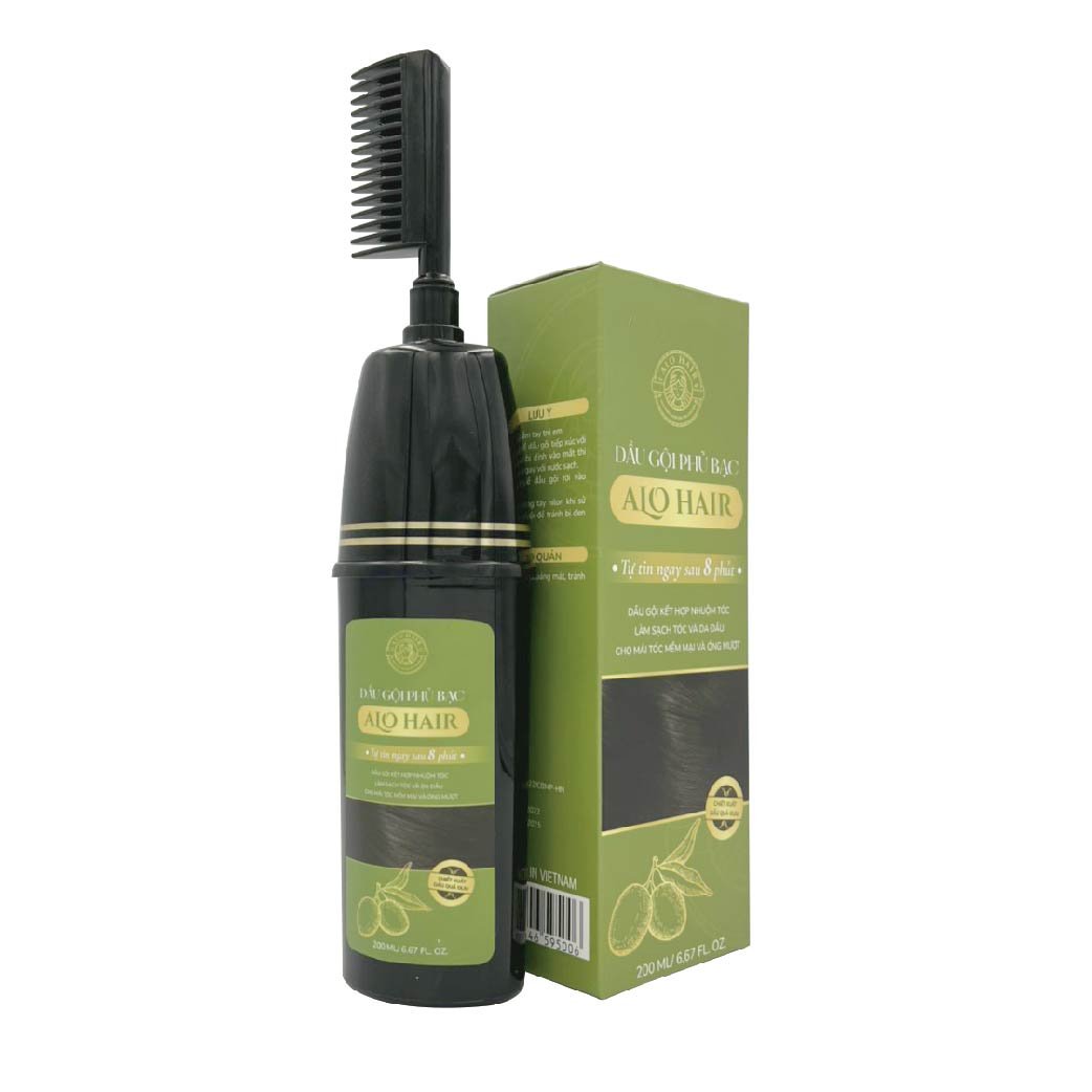 [CHÍNH HÃNG] Dầu Gội Phủ Bạc Alo Hair 200ml, Dầu Gội Nhuộm Tóc Thảo Mộc Giúp Phủ Bạc Đen Tóc, 100% Thảo Dược Thiên Nhiên