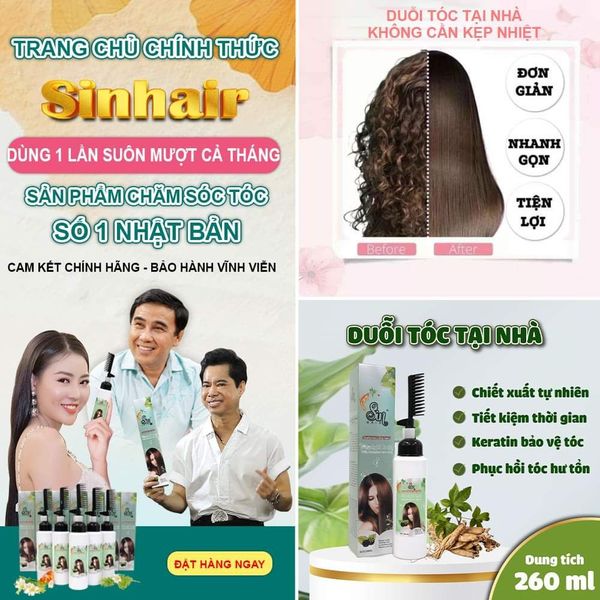 Dầu Gội Duỗi Tóc Sin Hair Tại Nhà 260ml - Giúp Tóc Bóng Mượt Như Salon