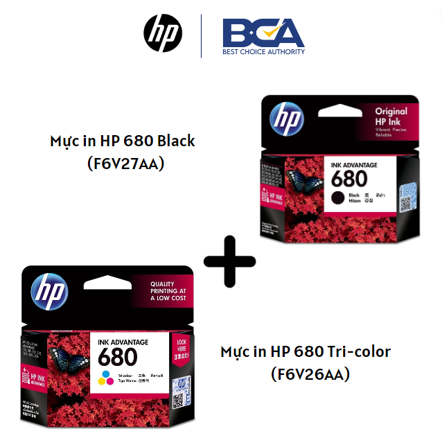 Combo bộ Mực in HP 680 (1 hộp đen F6V27AA + 1 hộp màu F6V26AA) dùng cho HP 1115/3775/1118 / 2138 / 3635 / 3636 / 3638 - Hàng chính hãng