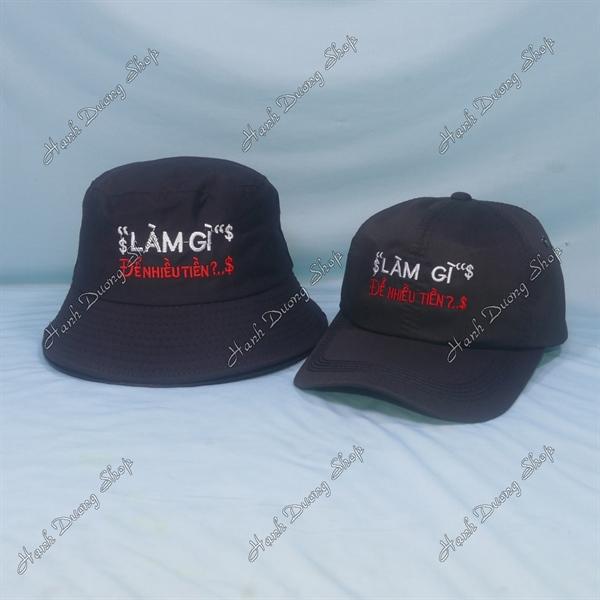 Set Nón Cặp Bucket & Cap Làm Gì Để Nhiều Tiền (KLG01); (TIN01) - Đen