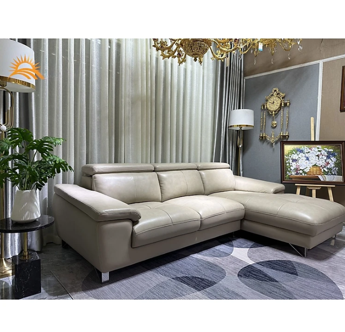 Sofa góc L da bò Italy Tundo màu kem – SFLCT10 2m6 x 1m6 hàng cao cấp chuẩn da bò nhập khẩu Ý