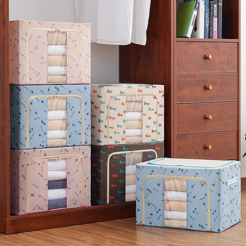 Hộp Đựng Quần Áo Chăn Màn Khung Thép Cao Cấp Loại To Tiện Lợi 66 Lit TD01