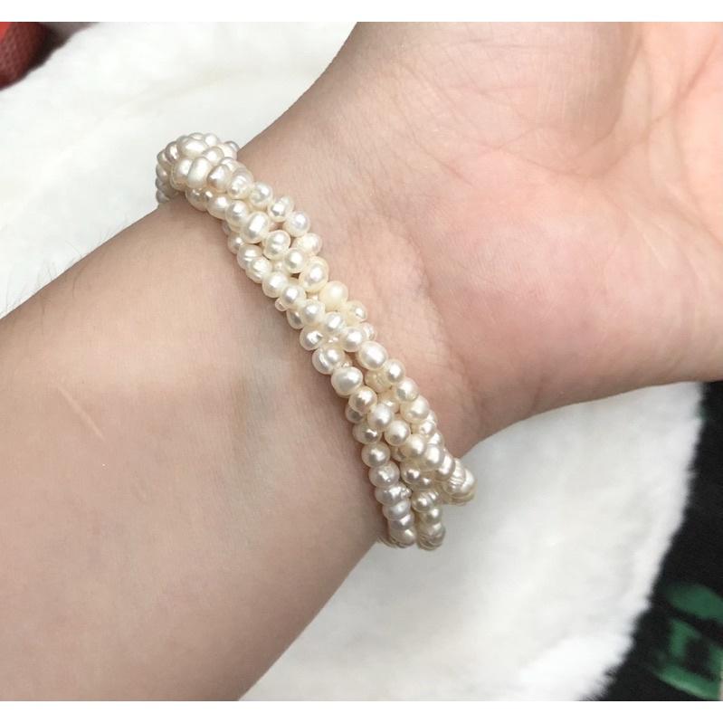 Vòng Tay Bạc Xoắn 4 Sợi Size Hạt 2 Ly, Vòng Tay Ngọc Trai Nước Ngọt Tự Nhiên Vintage - Trường Thịnh Ngọc Trai