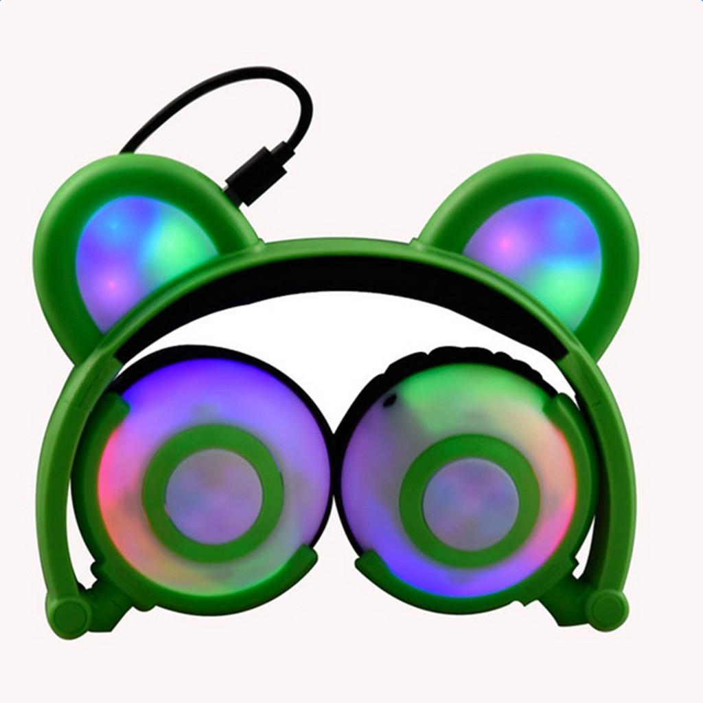 Foldable LED light Flashing Glowing Bear Ear Headphone Gaming Headset