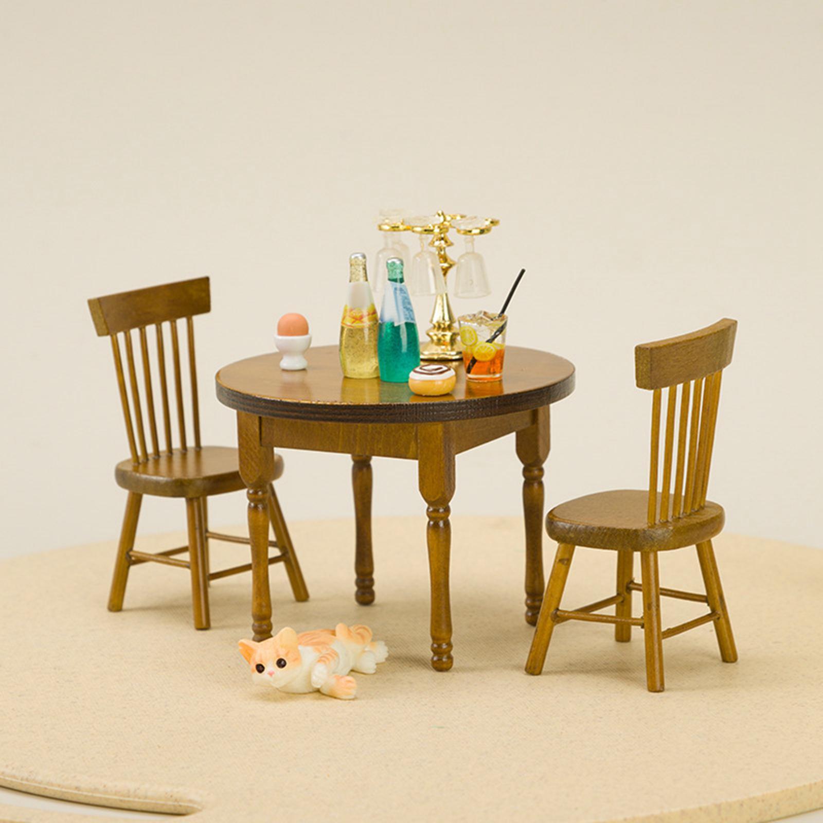 1/12 Scale Accessories Dollhouse Table and Chair, 1:12 Dollhouse Miniature Furniture Wooden Dining Table Chair Model Set for Micro Landscape