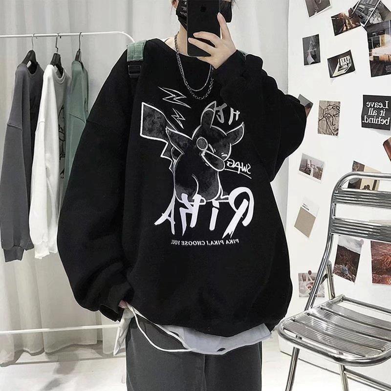 Áo Sweater Tay Dài Cổ Tròn Dáng Rộng In Họa Tiết Hoạt Hình Phong Cách Hip Hop